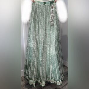 Elegant Green and Silver Lengha